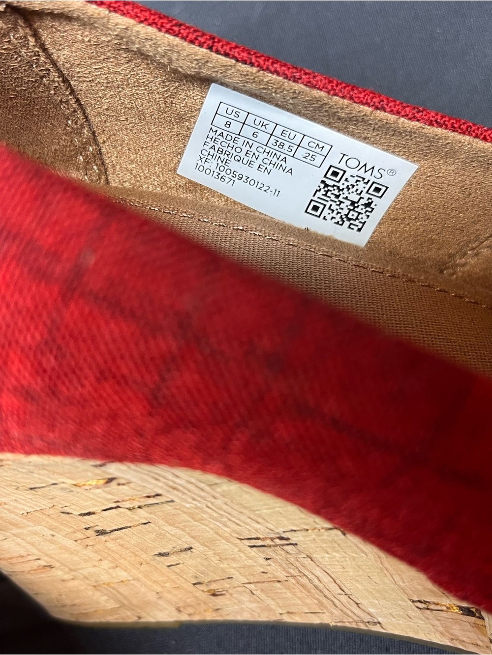 TOMS Red Canvas Cork Wedge Espadrilles - Women's - Picture 4 of 6